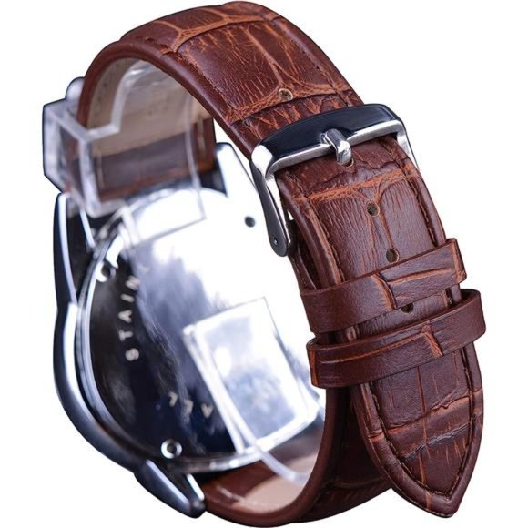 Fashion Mechanical Wrist Watch Triangle Racing Dial, Skeleton Dial, Yellow - Picture 2 of 7